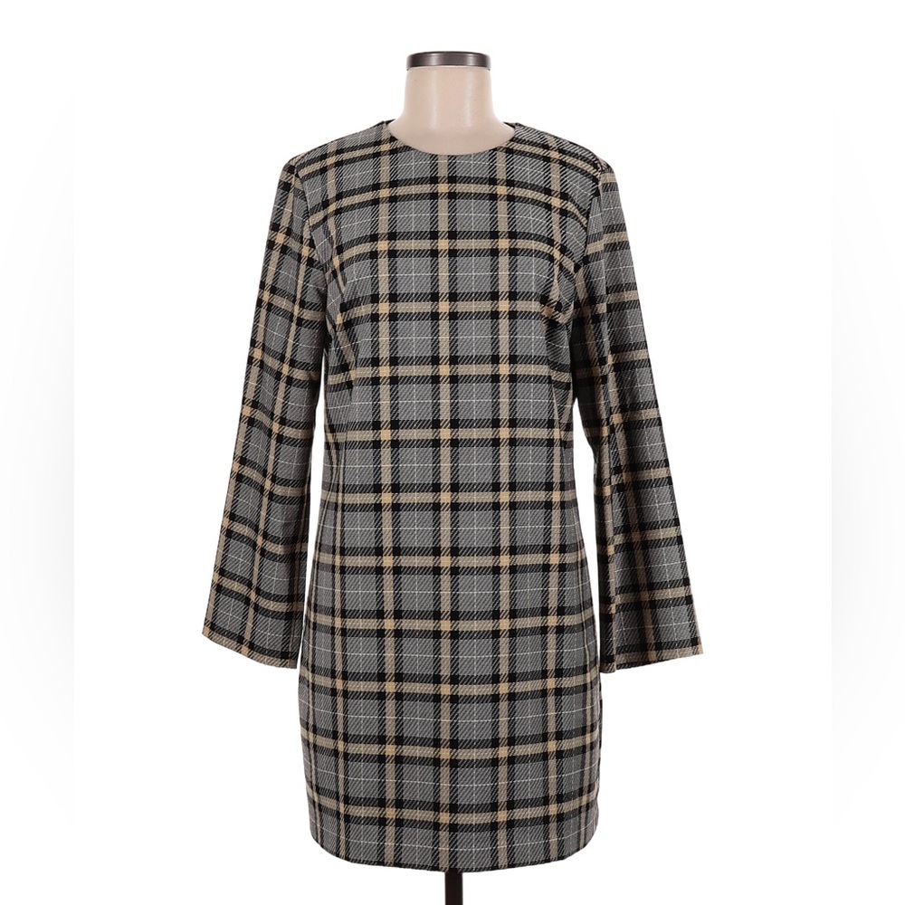 Short long sleeve plaid till work dress